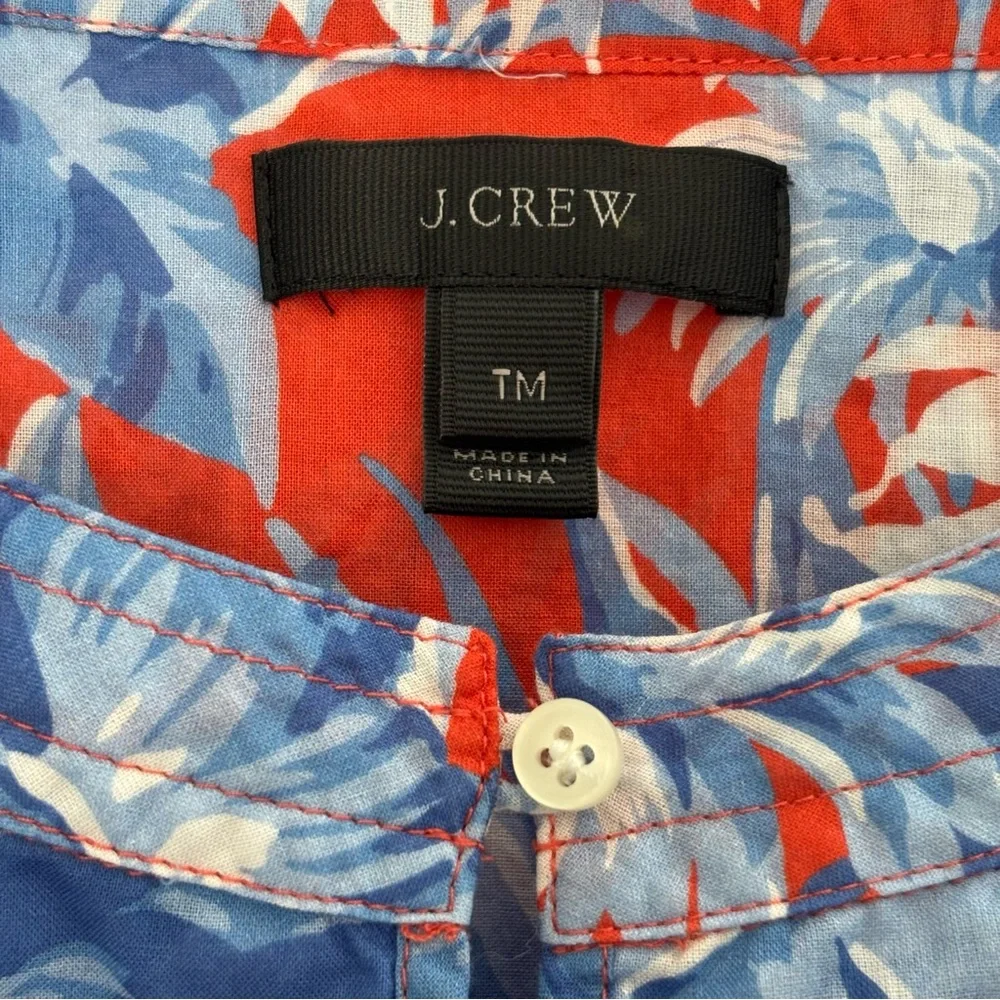 J. Crew Red and Blue Flowers Pullover Ruffle Boho Blouse Long Sleeves